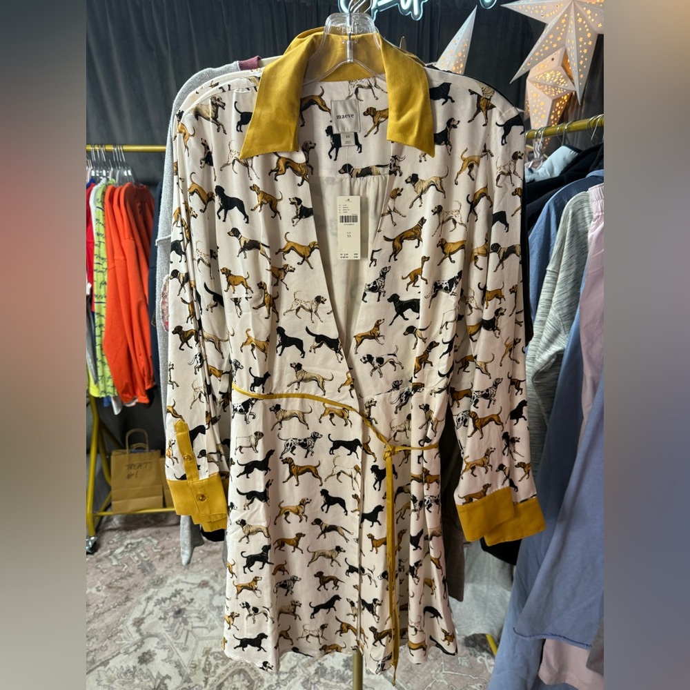 Maeve x Anthropologie Dog Print Wrap Mini Dress - Picture 5 of 6